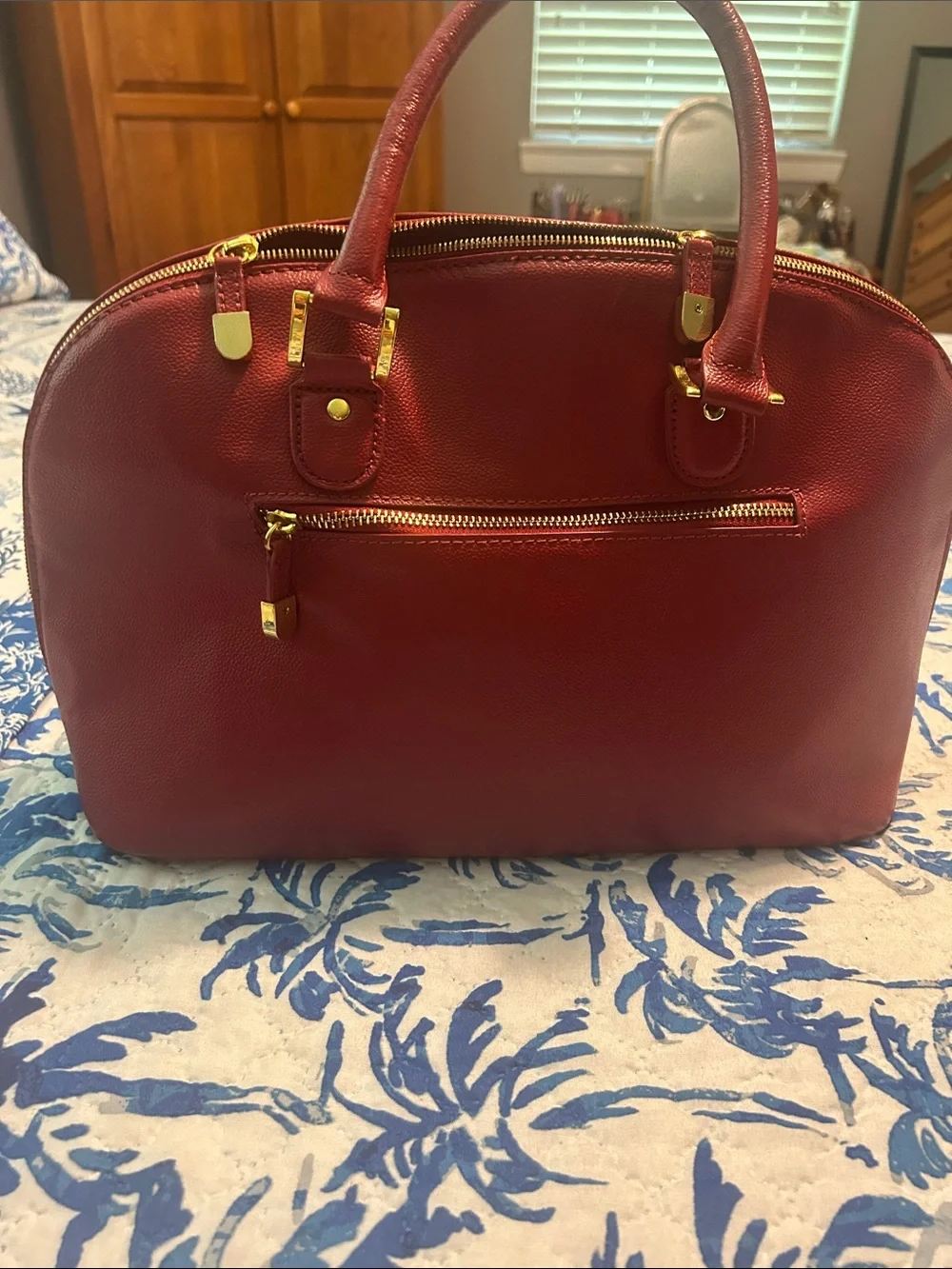 Joy & Iman Burgundy Dome Satchel with Gold Hardware